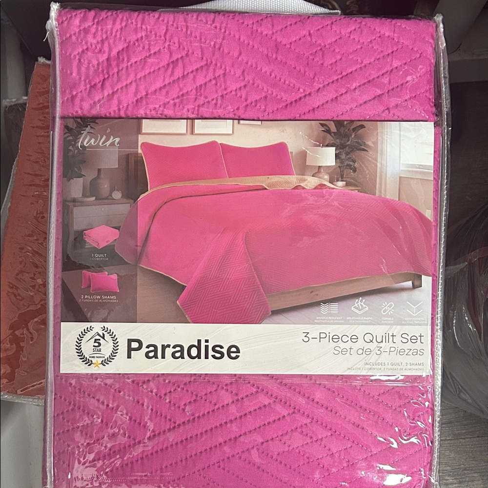 3-Piece Quilt Set - Hot Pink and brown and beige.  Choose your color!